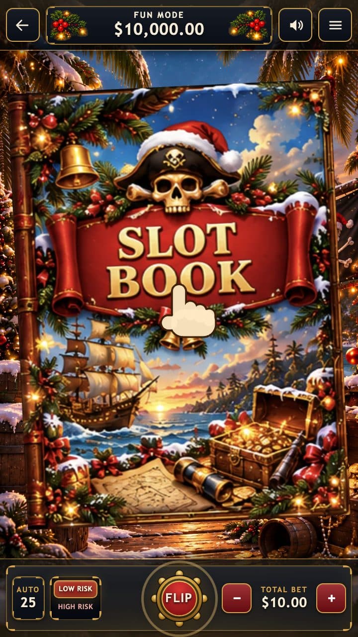 Slotbook at Christmas on a phone — the Christmas book above the FLIP wheel